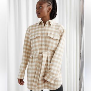 & other stories belted jacket | size 10 | beige check